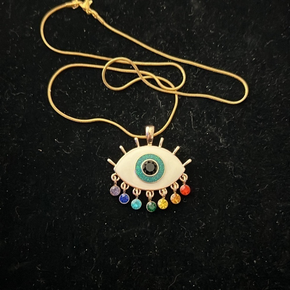 14K Over Sterling Silver 18 Inch Chain Evil Eye Charm Necklace - Picture 3 of 4